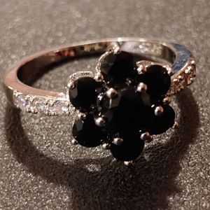 Elegant Black Natural Gemstone Cocktail Ring .925